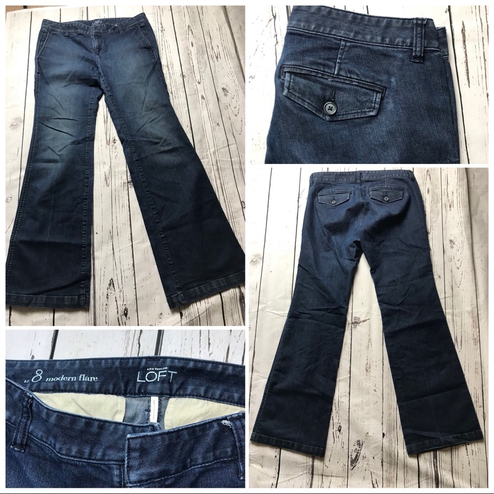 LOFT Modern Flare dark blue jeans Sz 8